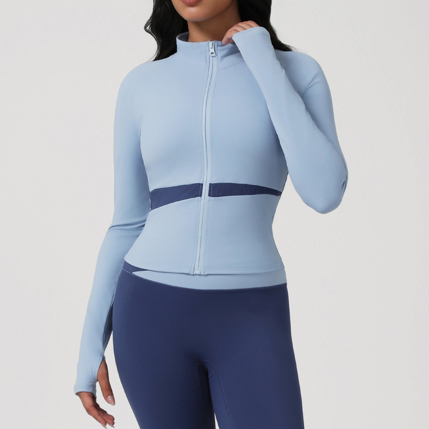 Autumn Winter Yoga Clothes Pilates Training Workout Top Morning Running Quick Drying Sports Contrast Color Long Sleeves Coat