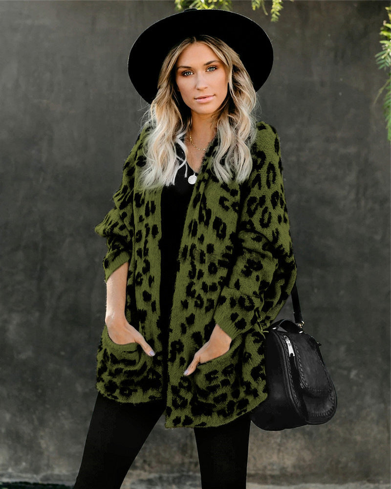 Cardigan Women Clothes Casual Coat Sweater Leopard Print Sweater Women