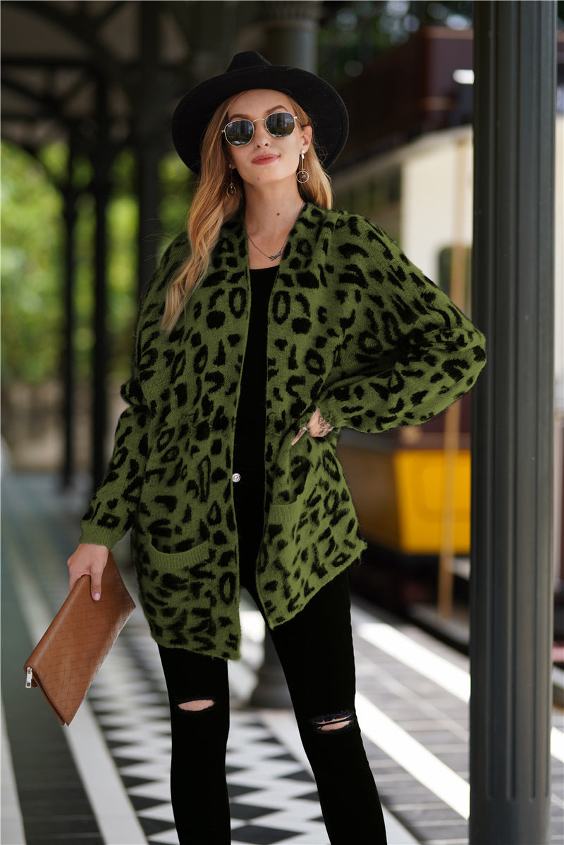 Cardigan Women Clothes Casual Coat Sweater Leopard Print Sweater Women