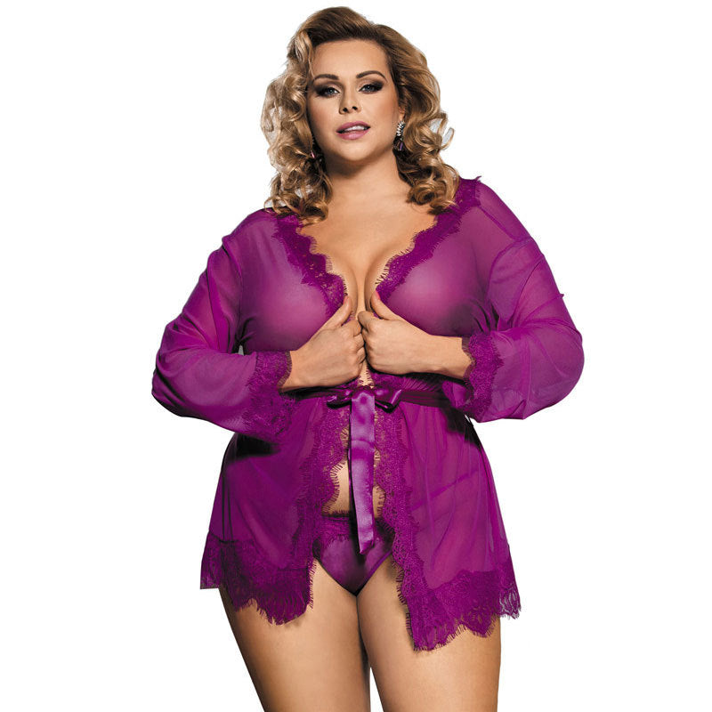 Plus Size Sexy Lingerie Sexy Solid Color Cardigan Strap Pajamas