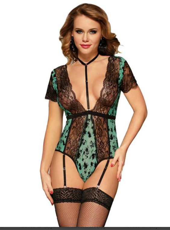 Plus Size Sexy Lingerie Sexy Lace Floral Stitching See-through Garter Jumpsuit