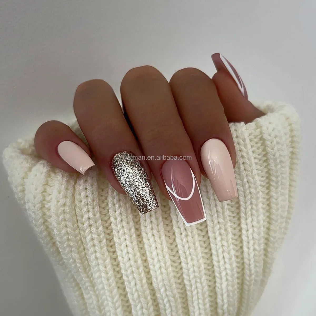 High Quality Luxury Designed Reusable Printed False Nails Short Custom Acrylic Press on Nails Artificial Nails for Woman