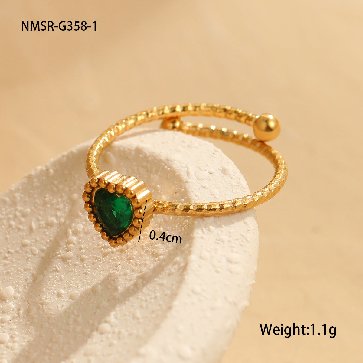 NMSR-G358-1 Green Heart Ring
