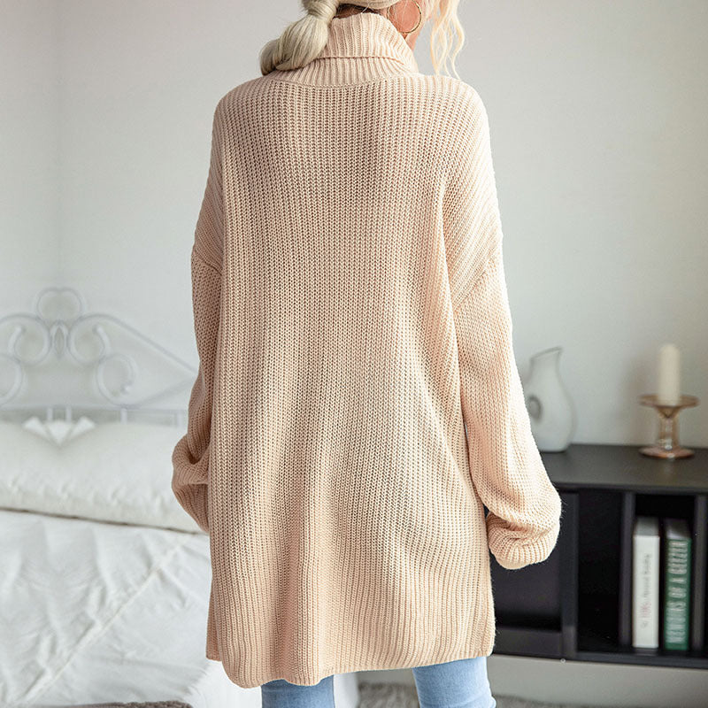Arrival Autumn Winter Women Wear Solid Color Split Long Sleeve High Collar Sweater Dress