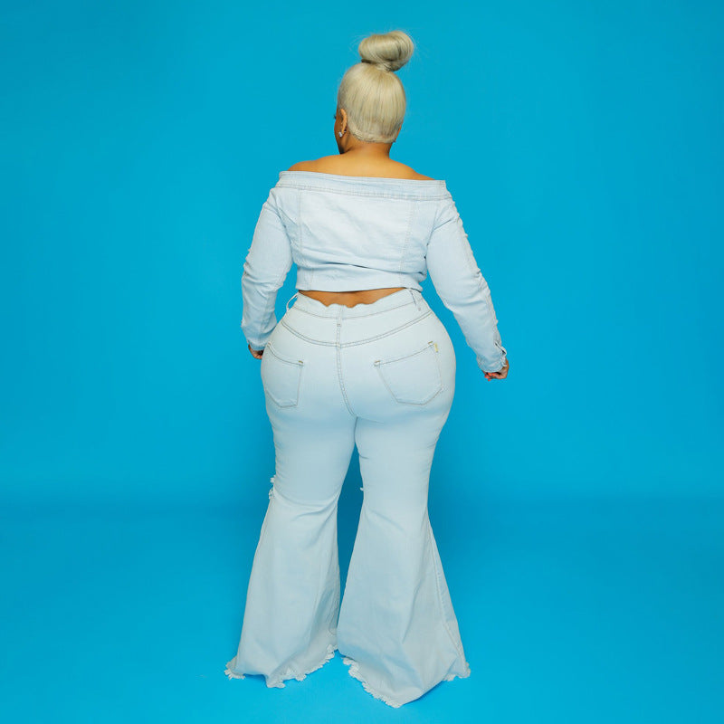 Plus Size Spot Hole Speaker Solid Color Street Trendy Women Jeans