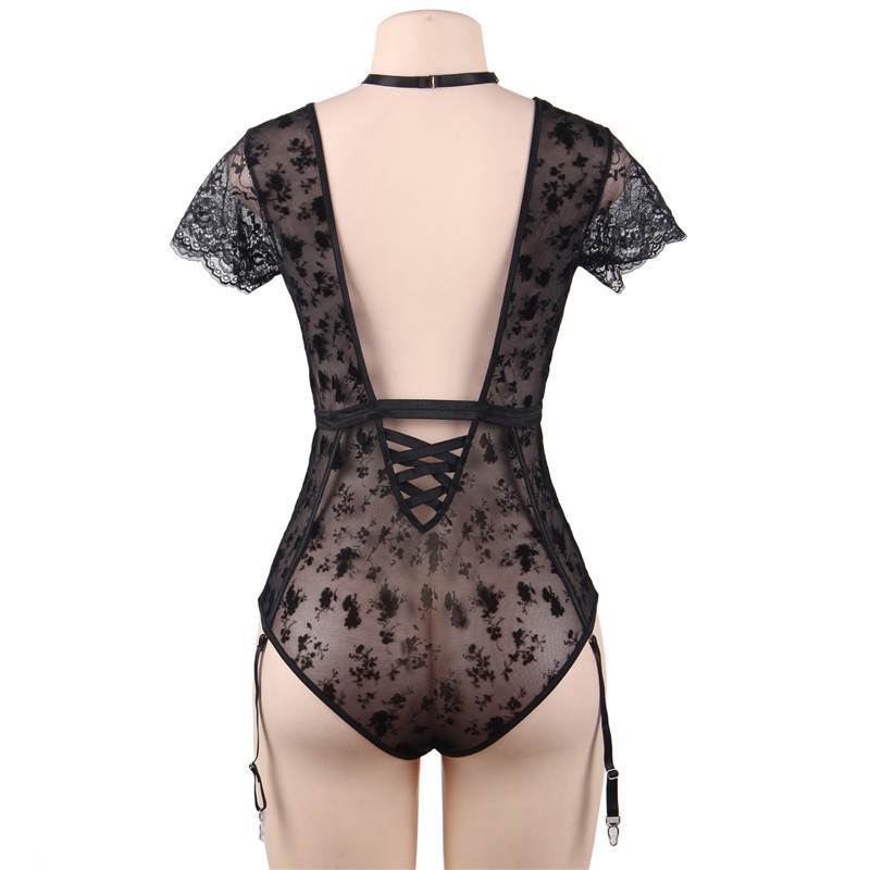 Plus Size Sexy Lingerie Sexy Lace Floral Stitching See-through Garter Jumpsuit
