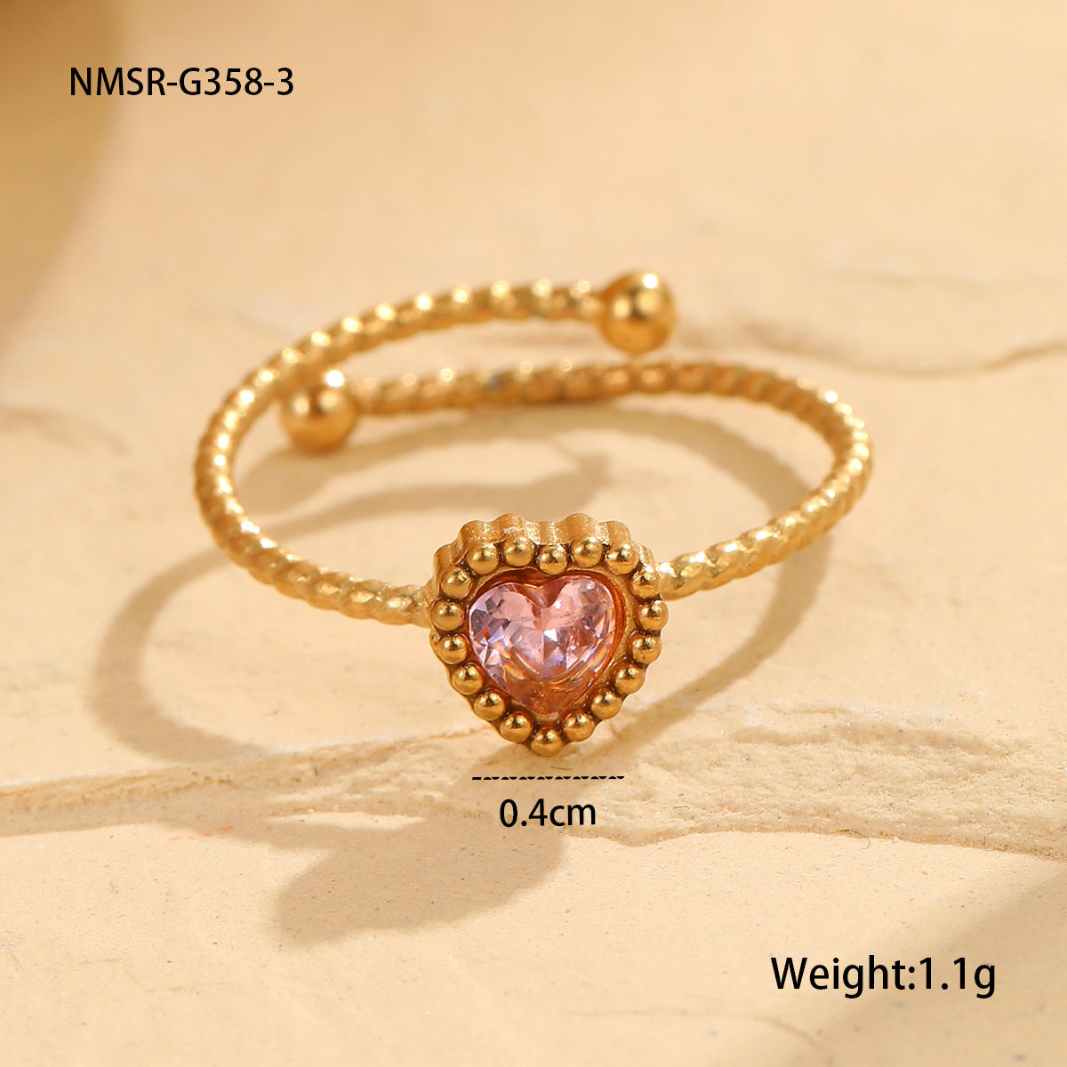 NMSR-G358-3 Pink Love Heart-Shaped Ring