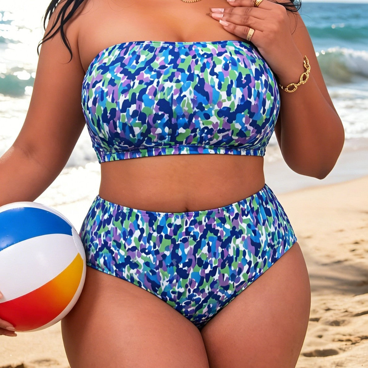 Strap Tube Top Two Way High Waist Split Bikini Set