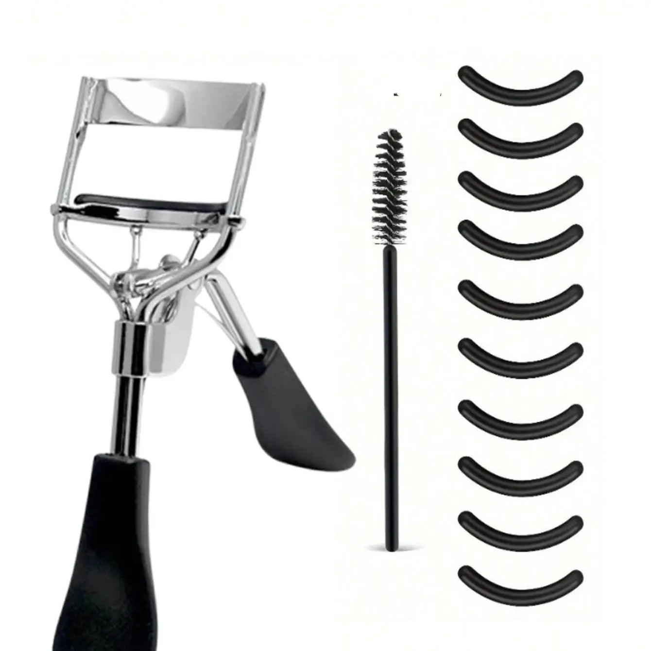 12pc Eyelash Curler With Built-In Comb For Long-Lasting Curled Lashes, Travel & Student Makeup Essential With 10 Silicone Pads
