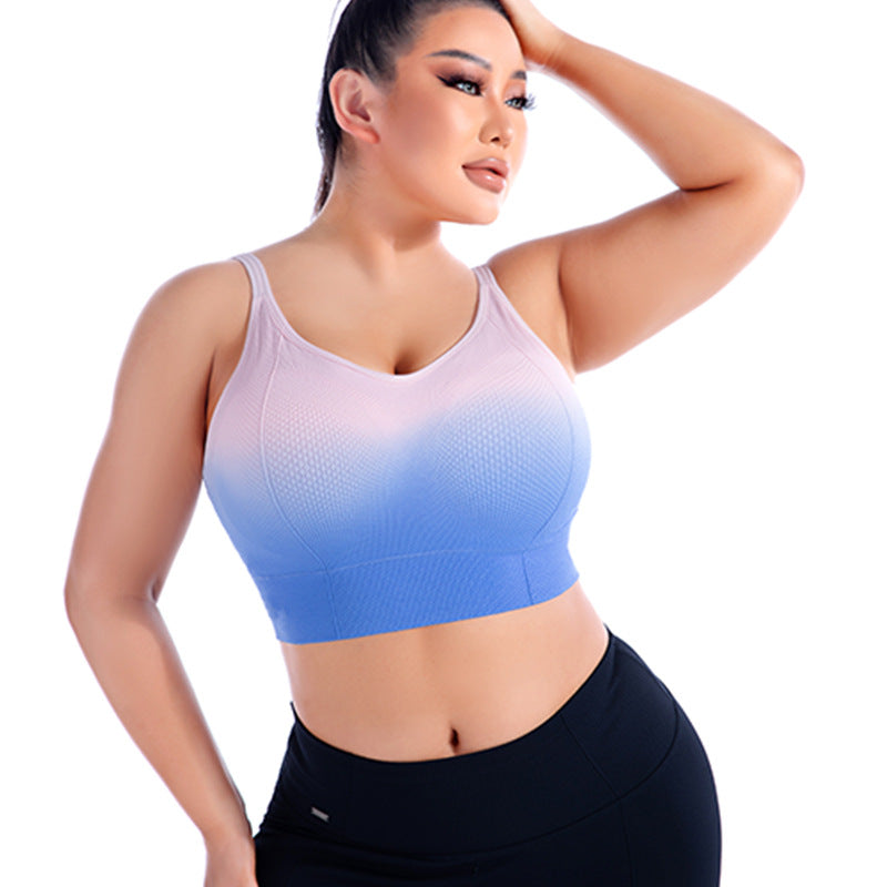 Plus Size Hanging Dyed Yoga Bra High Elastic Tight Nude Feel Push Up Gradient Color Vest Sports Underwear Women