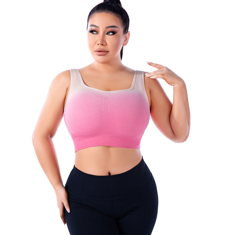 Plus Size Gradient Sports Underwear Women Large Summer Thin Yoga Bra One Piece Push Up Yoga Clothing Top