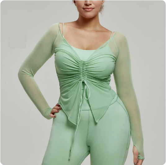 Plump Girls Abdominal Shaping Slimming Yoga Clothes Long Sleeve Women Adjustable Pleating Sports Blouse Pilates Workout Top