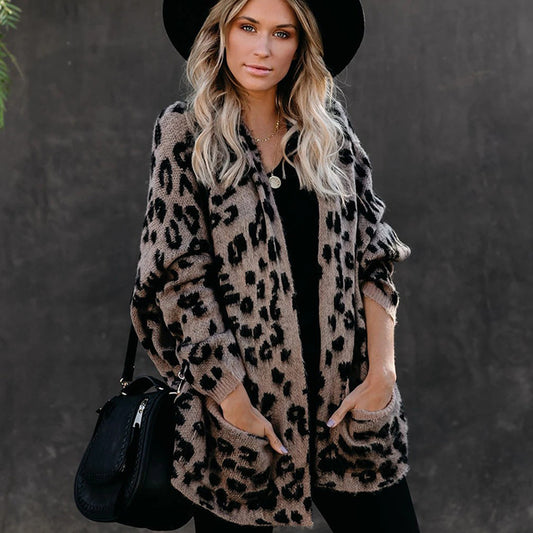Cardigan Women Clothes Casual Coat Sweater Leopard Print Sweater Women