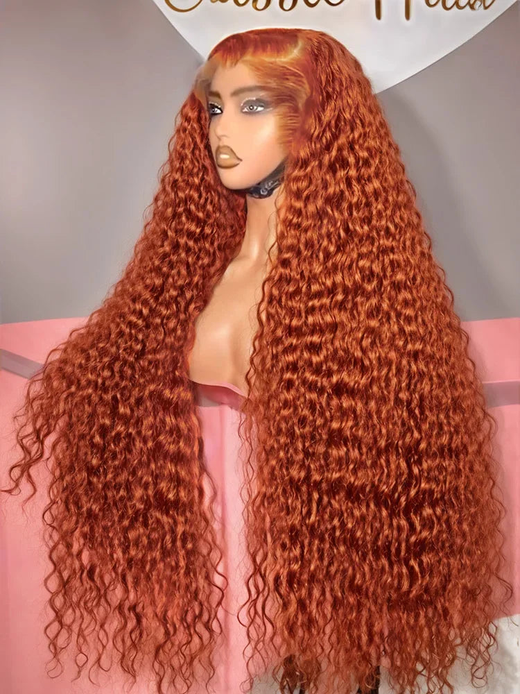 Mossily Orange Ginger Lace Front Wig Human Hair 40 Inch Curly Lace Front Human Hair Wig Deep Wave 13X4 13X6 Hd Lace Frontal Wigs