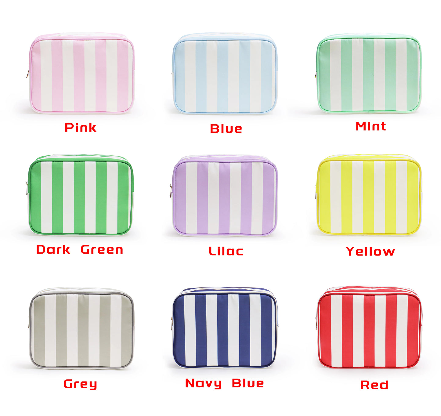 No MOQ US Warehouse Zipper Pouch Storage Anti-water Nylon Cosmetic Bags Cases Travel Toiletry Organizer Striped Makeup Bag Women