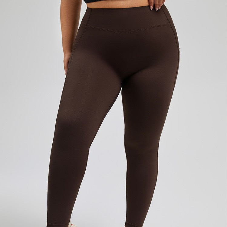 Plus Size Nude Feel High Waist Workout Trousers Women High Elastic Tight Running Hip Raise Sports Pocket Yoga Pants