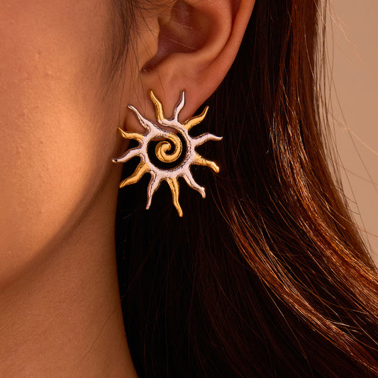 Stainless Steel Twisted Sunflower Earrings 18K Gold Vintage Stainless Steel Studs Earrings