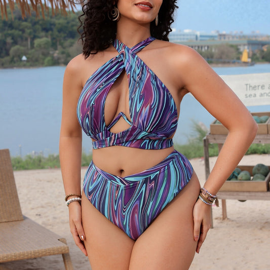 Plus Size Color Rendering Sexy Cross Bikini Swimsuit Two Piece