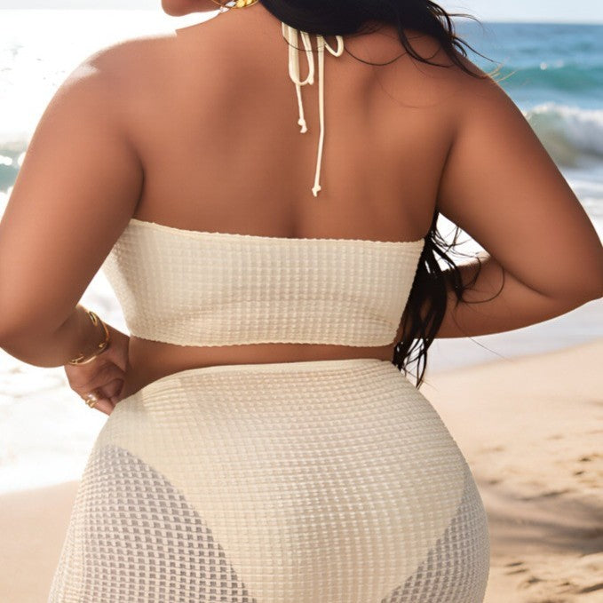 Plus Size Cross Halterneck Sexy Split Bikini Overskirt Three Piece Sets