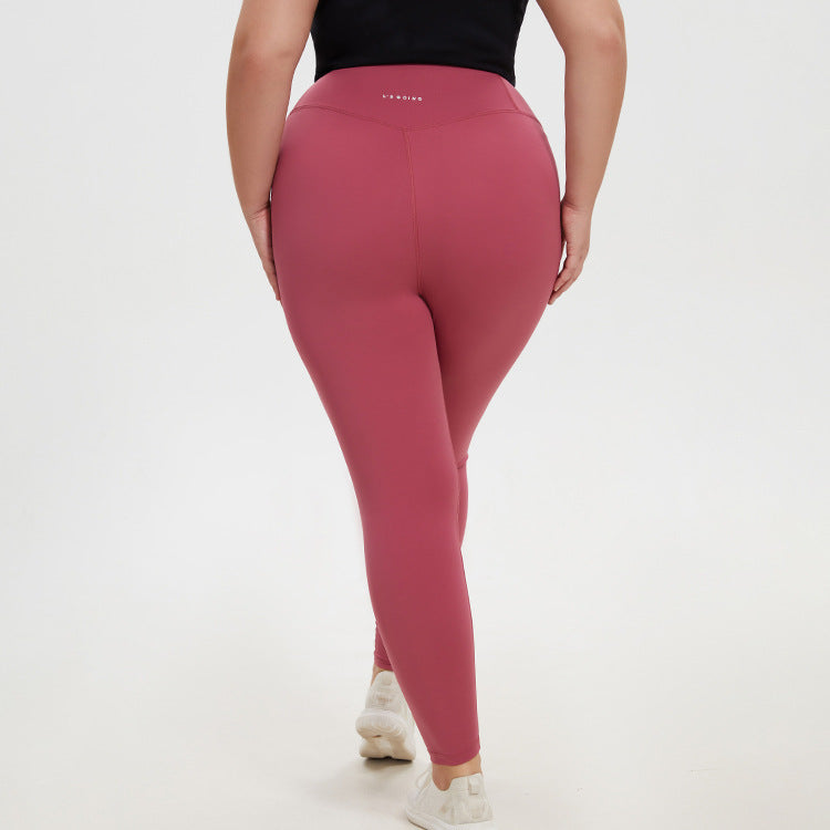 Plus Size High Waist Peach Pants Stretch Tight Yoga Sports Running Cropped Pants No Embarrassment Nude Feel Fitness Pants for Women