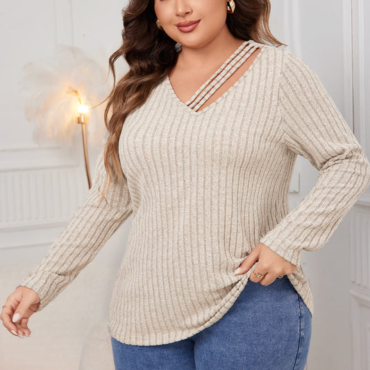 Plus Size V neck Sweater Fall/Winter Loose Fitting Outerwear Sweater