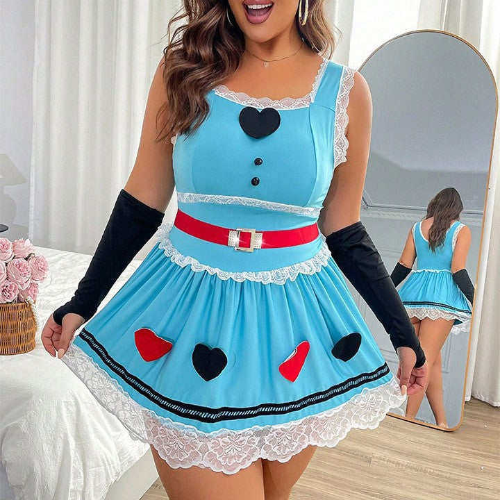 Plus Size Women Sexy Underwear Cute Princess Love Decorative Lace Slimming Patchwork Four Piece Set