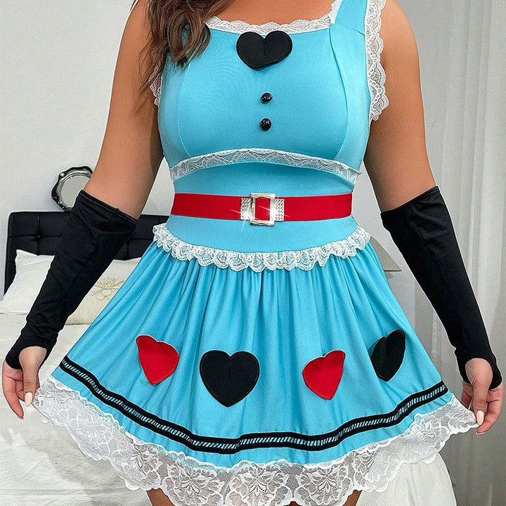 Plus Size Women Sexy Underwear Cute Princess Love Decorative Lace Slimming Patchwork Four Piece Set