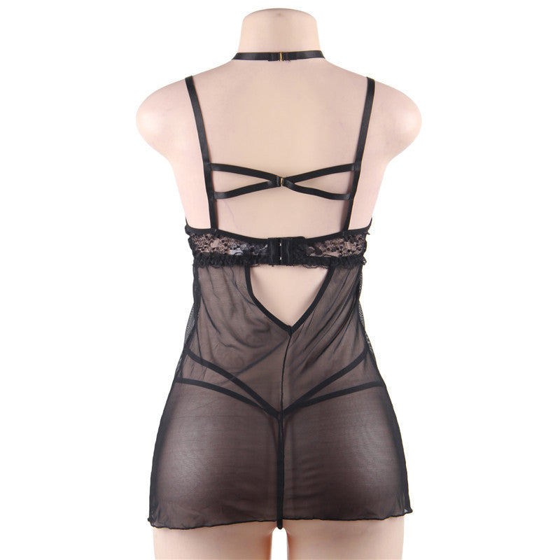 Plus Size Sexy Lingerie Sexy Halter Garter Nightdress See Through