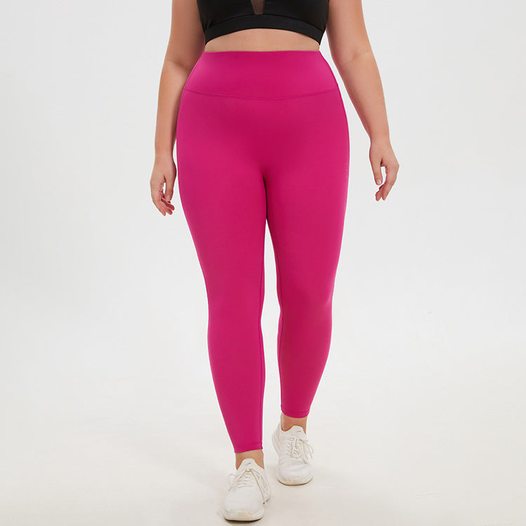 Plus Size High Waist Peach Pants Stretch Tight Yoga Sports Running Cropped Pants No Embarrassment Nude Feel Fitness Pants for Women