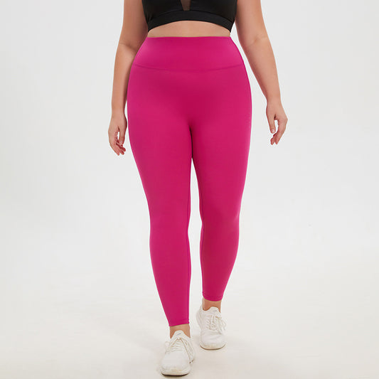Plus Size High Waist Peach Pants Stretch Tight Yoga Sports Running Cropped Pants No Embarrassment Nude Feel Fitness Pants for Women
