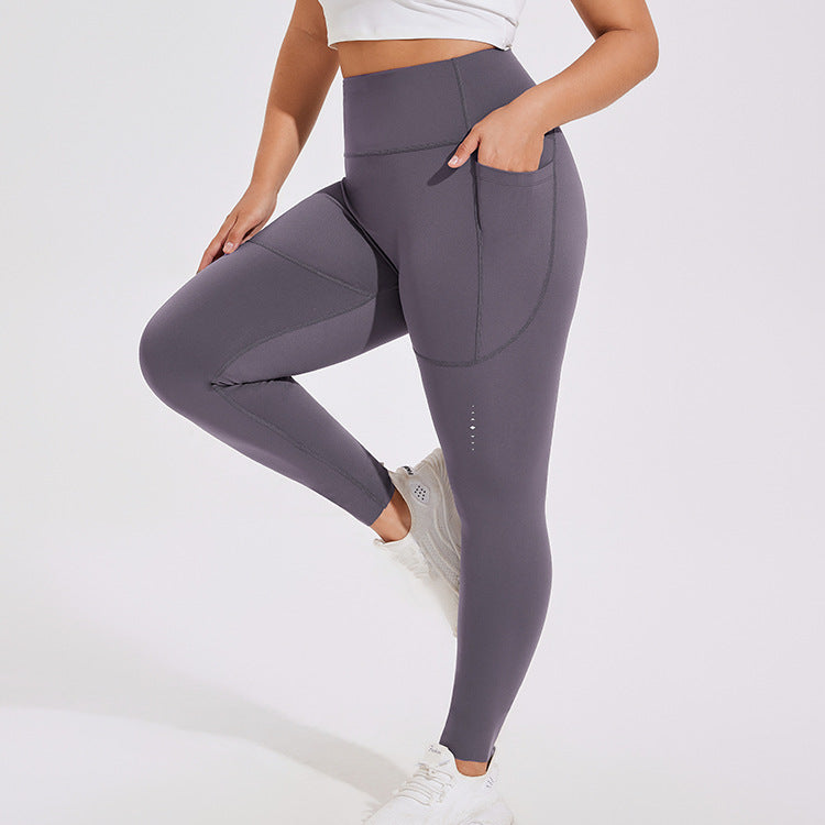 Plus Size High Waist Hip Lift Lulu Yoga Pants Women Running Fitness Pants Outdoor Peach Hip Pocket