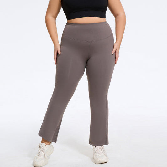 Plus Size Nude Feel Sports Pants Yoga Bell Bottom Pants Slimming High Waist Peach Hip Lifting Fitness Pants Casual Pants Women