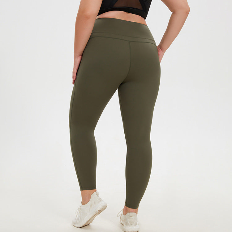 Plus Size High Waist Peach Pants Stretch Tight Yoga Sports Running Cropped Pants No Embarrassment Nude Feel Fitness Pants for Women