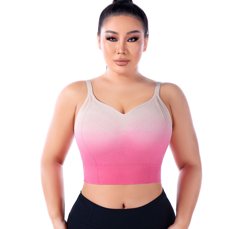 Plus Size Hanging Dyed Yoga Bra High Elastic Tight Nude Feel Push Up Gradient Color Vest Sports Underwear Women