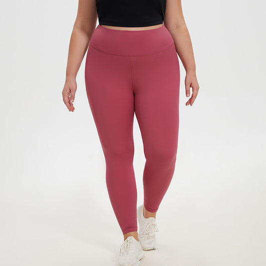 Plus Size High Waist Peach Pants Stretch Tight Yoga Sports Running Cropped Pants No Embarrassment Nude Feel Fitness Pants for Women