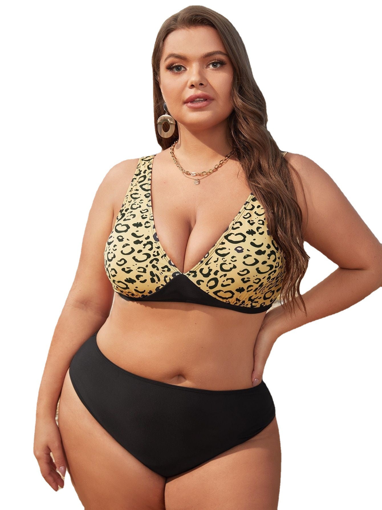 Plus Size New Sexy Printed High Waist Split Bikini Swimsuit