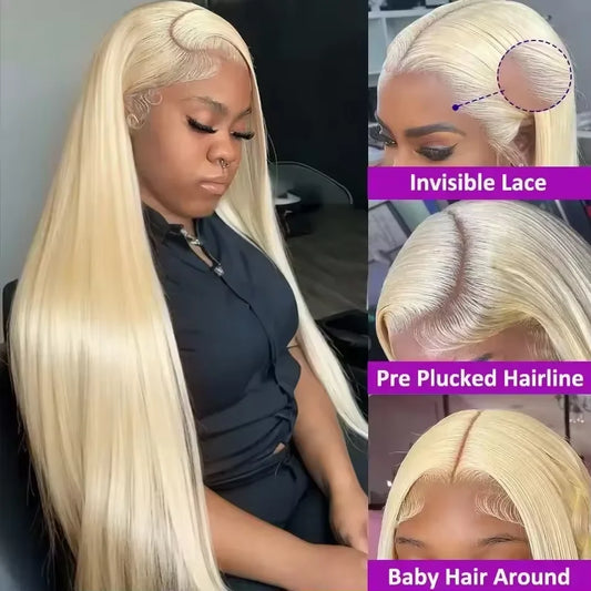 HD Transparent 613 Blonde Straight 13x5 13x6 Lace Front Human Hair Wigs For Women Colored Lace Frontal Wig PrePlucked Brazilian