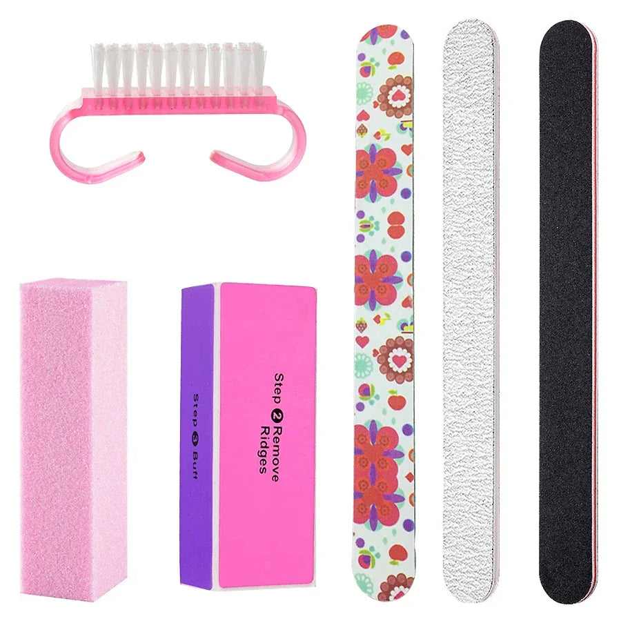 6Pcs/Set Nail Manicure Kit with Sanding Nail Files Buffing Blocks, Cleaning Brush Nail Art Accessories Tools