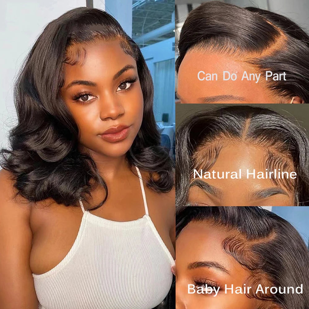 Body Wave Middle T Part Lace Front Bob Wig 13x4 Human Hair Wigs 180 Short Loose Body Wave T Part Lace Frontal Bob Wigs For Women