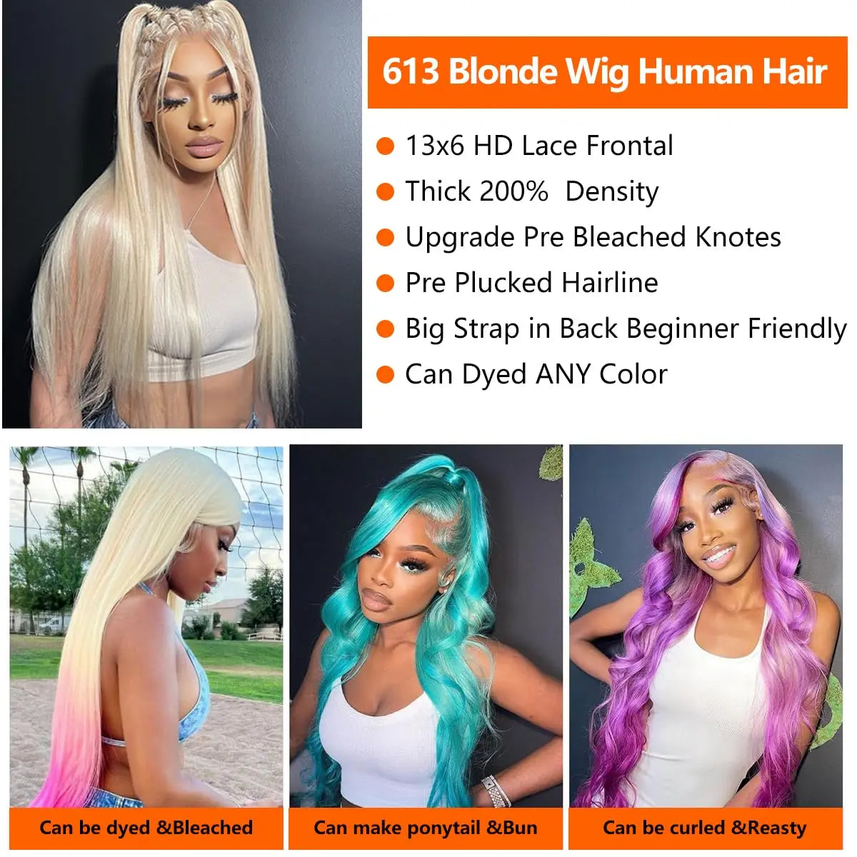 HD Transparent 613 Blonde Straight 13x5 13x6 Lace Front Human Hair Wigs For Women Colored Lace Frontal Wig PrePlucked Brazilian