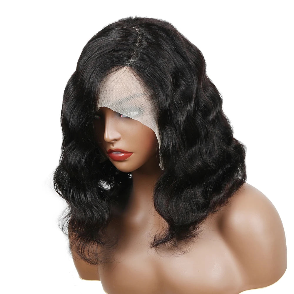 Body Wave Middle T Part Lace Front Bob Wig 13x4 Human Hair Wigs 180 Short Loose Body Wave T Part Lace Frontal Bob Wigs For Women