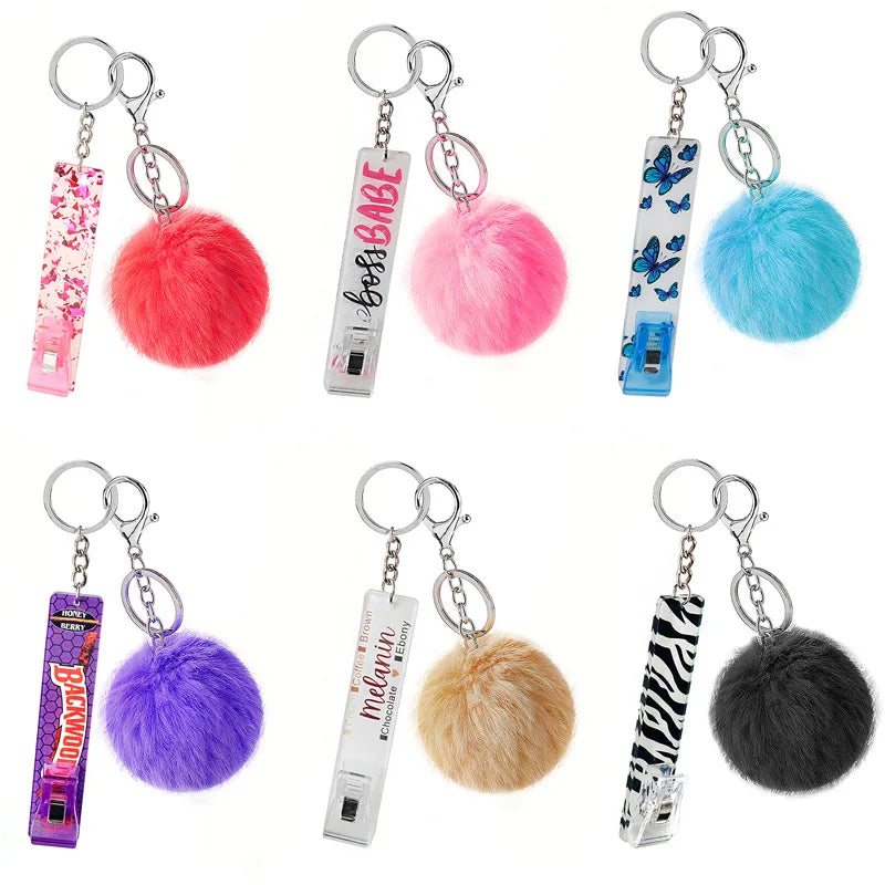 Cute Ball Card Grabber Keychain Card Puller For Long Nail ATM Card Clip Contactless Card Extractor For Women