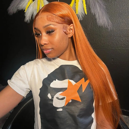 Bone Straight Ginger Orange Lace Frontal Wig 30 Inch 13x6 Lace Front Human Hair Wigs High Density Colored Brazilian Wig Women