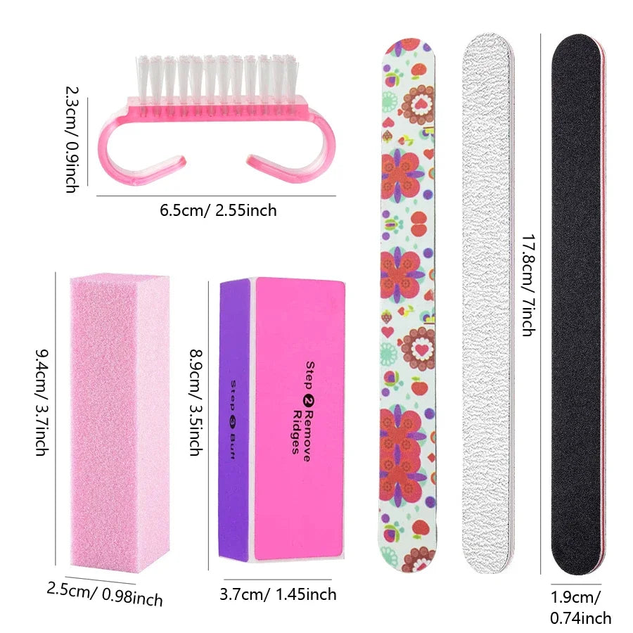 6Pcs/Set Nail Manicure Kit with Sanding Nail Files Buffing Blocks, Cleaning Brush Nail Art Accessories Tools