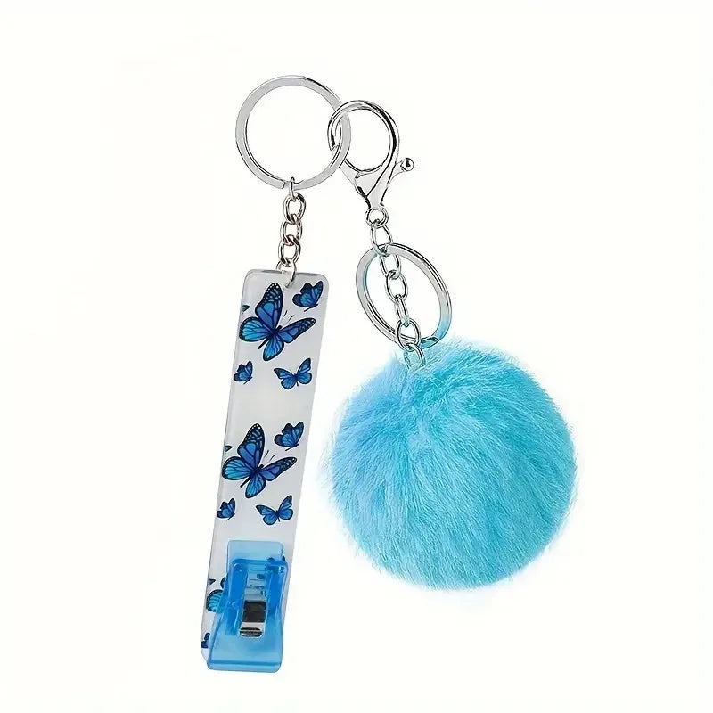 Cute Ball Card Grabber Keychain Card Puller For Long Nail ATM Card Clip Contactless Card Extractor For Women