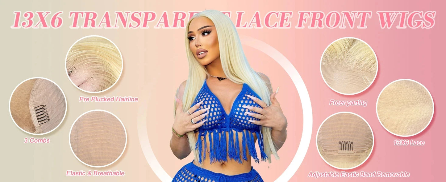 HD Transparent 613 Blonde Straight 13x5 13x6 Lace Front Human Hair Wigs For Women Colored Lace Frontal Wig PrePlucked Brazilian