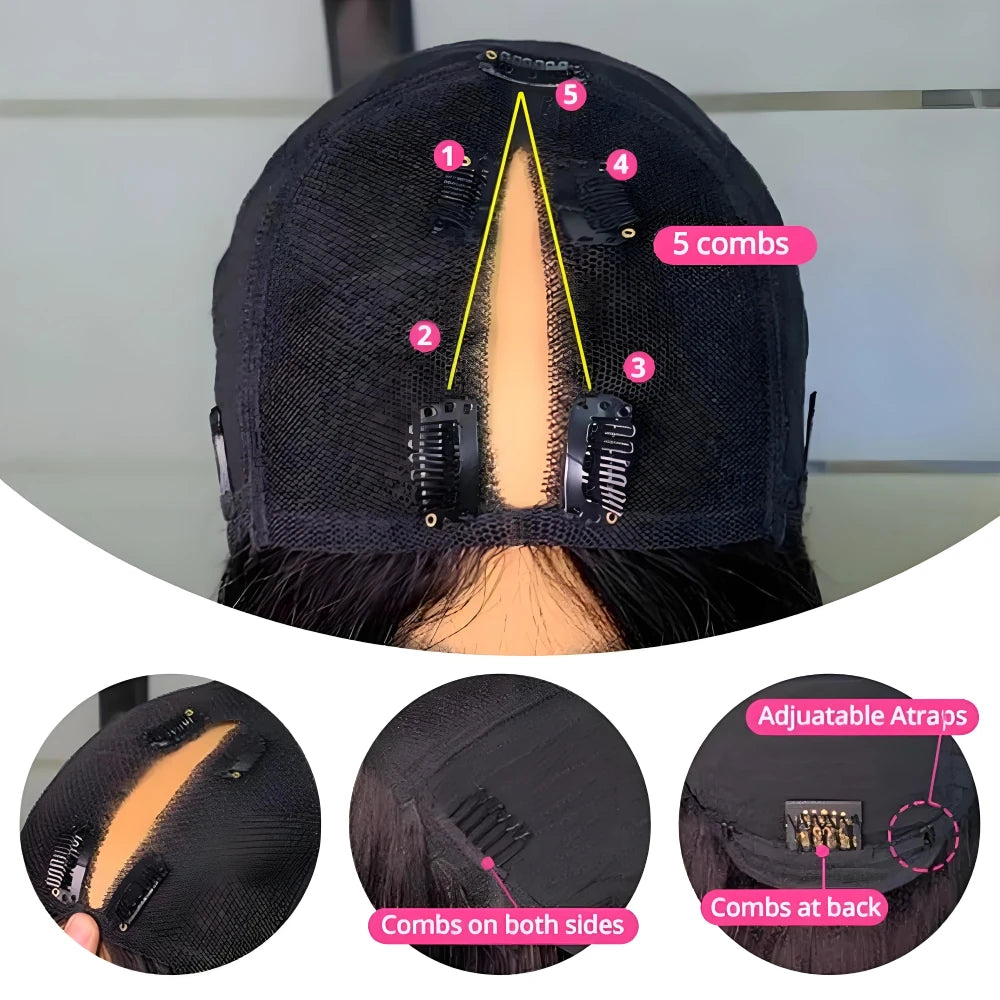 No Glue Straight V Part Wig 100% Human Hair 16-32 Inch Upgraded Wigs 200% Density Remy Hair No Leave Out Side Part Wig For Women